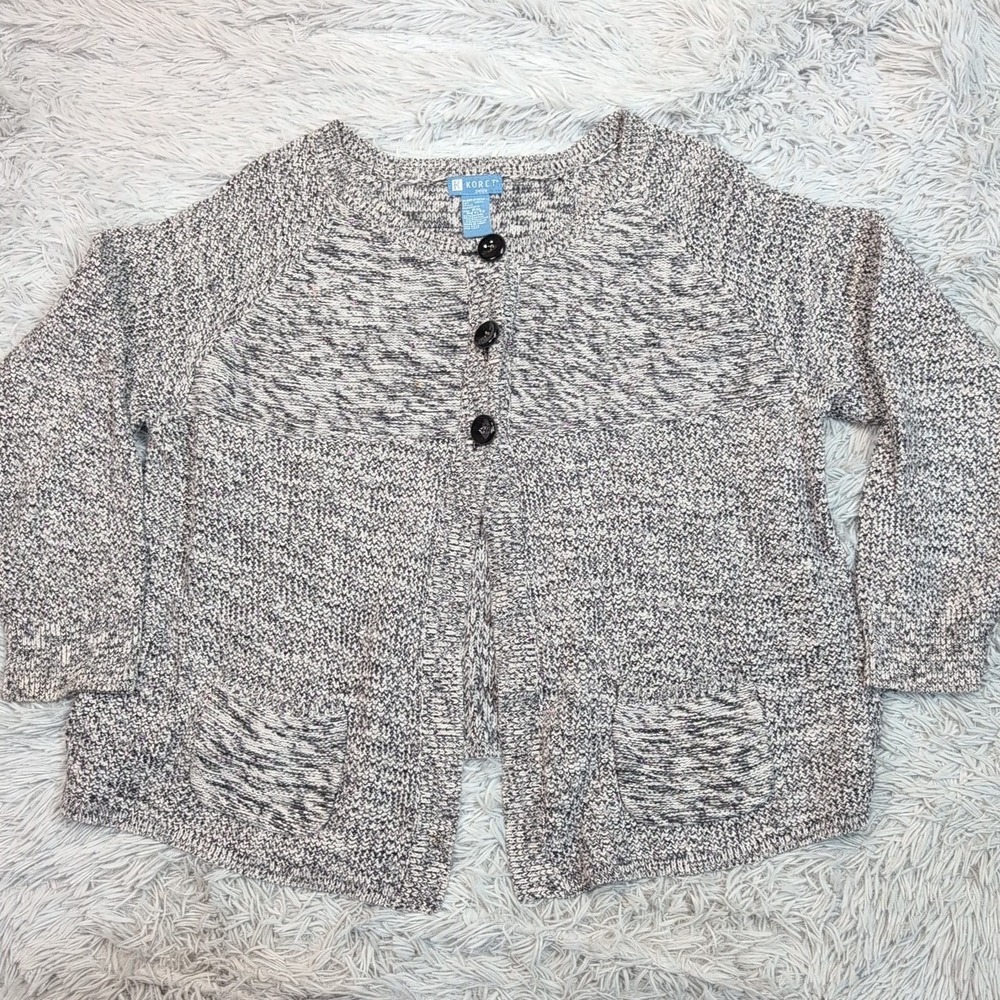 Koret Sweater Womens XL Petite Gray Cardigan Sparkly Metallic Button Up‎